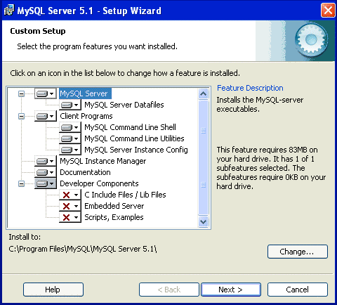 Installing MySQL Custom Setup Pic