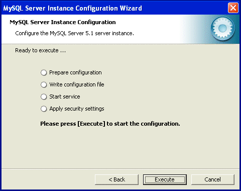 Installing MySQL Execute Configuration Selections Pic