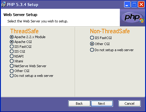 PHP 5.3.4 Web Server Setup Type