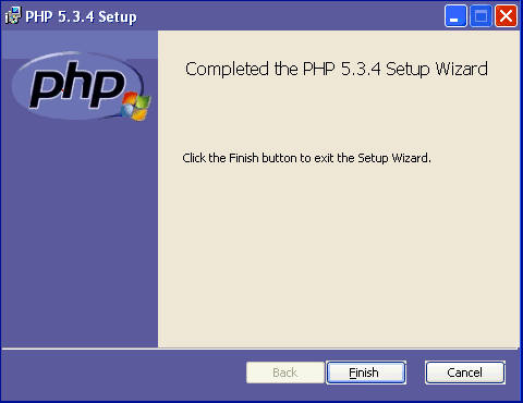 Completed PHP 5.3.4 Setup Wizard