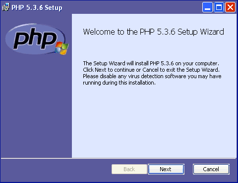 Starting the PHP 5.3.6 installation wizard